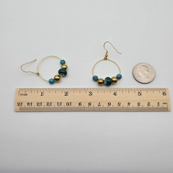 Boho Fairy Retro Party Glam Hoop Beaded Grassy Green Blue Gold Fashion Earrings - Picture 5 of 5